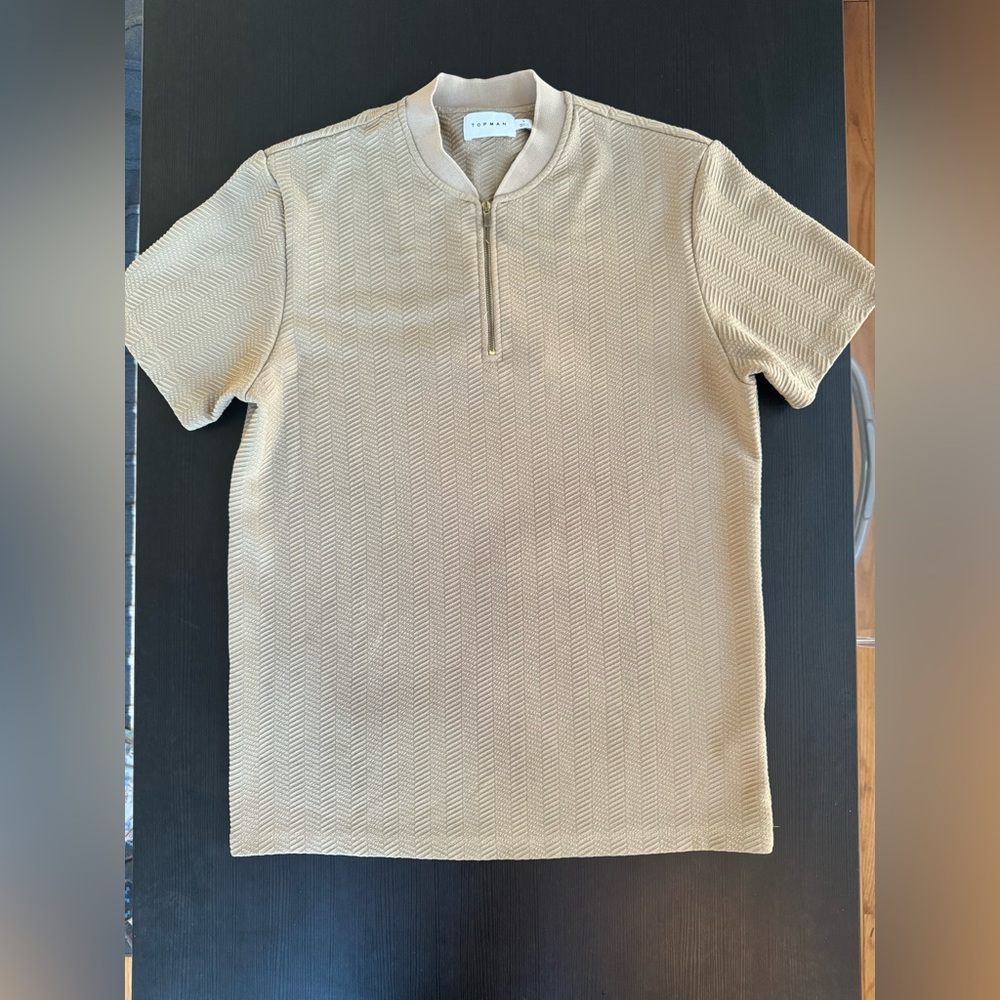 Topman - Tan Zip Collar Tee